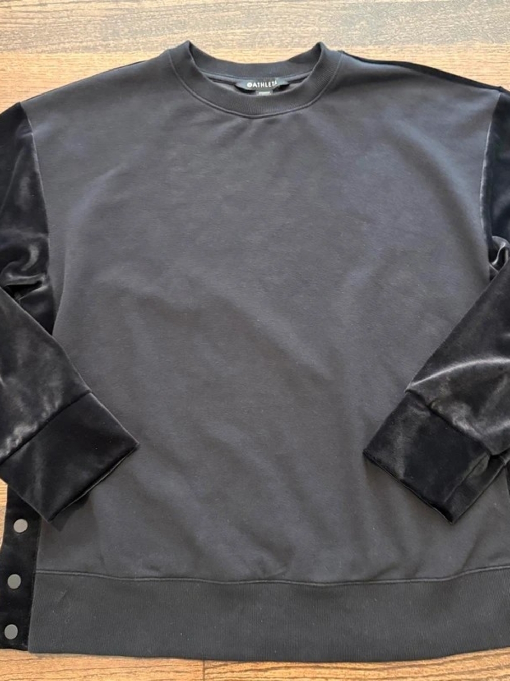 Athleta Men’s Black Crewneck with Velvet-Texture Sleeves